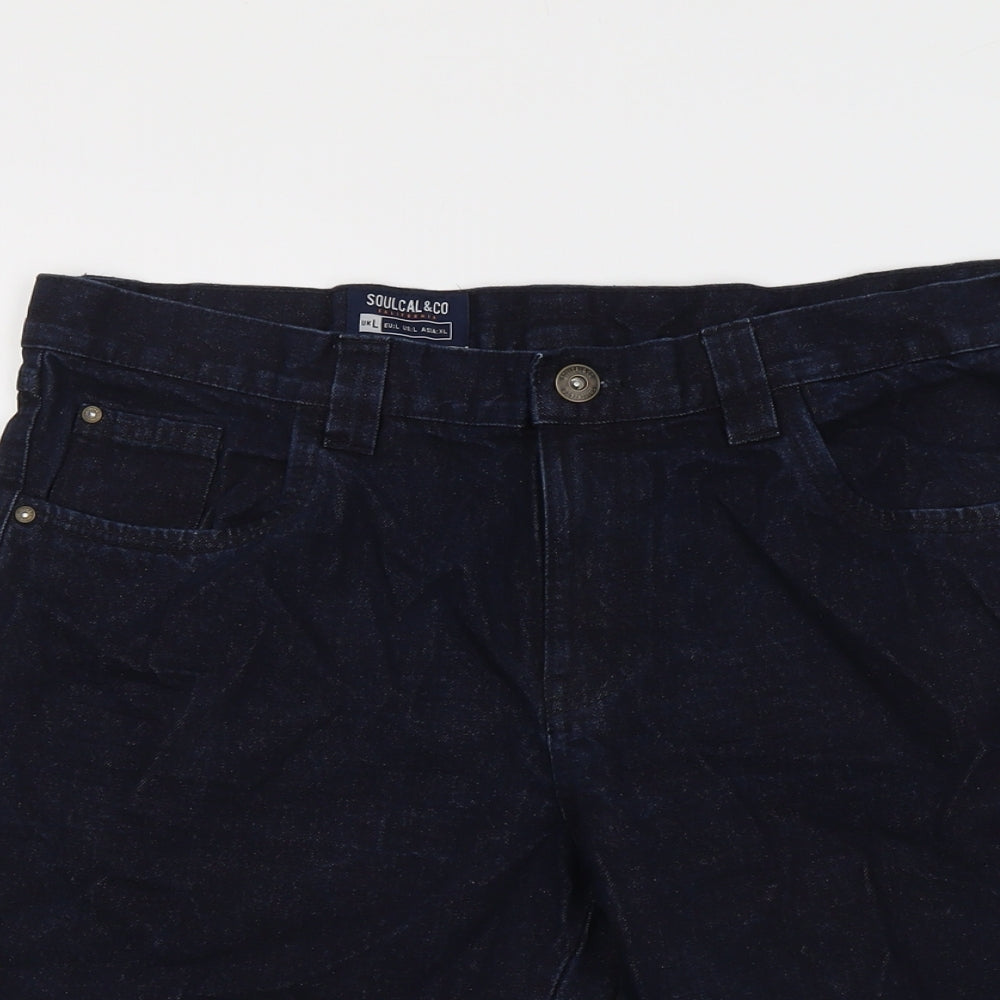 SoulCal&Co Mens Blue Cotton Chino Shorts Size L L11 in Regular Button