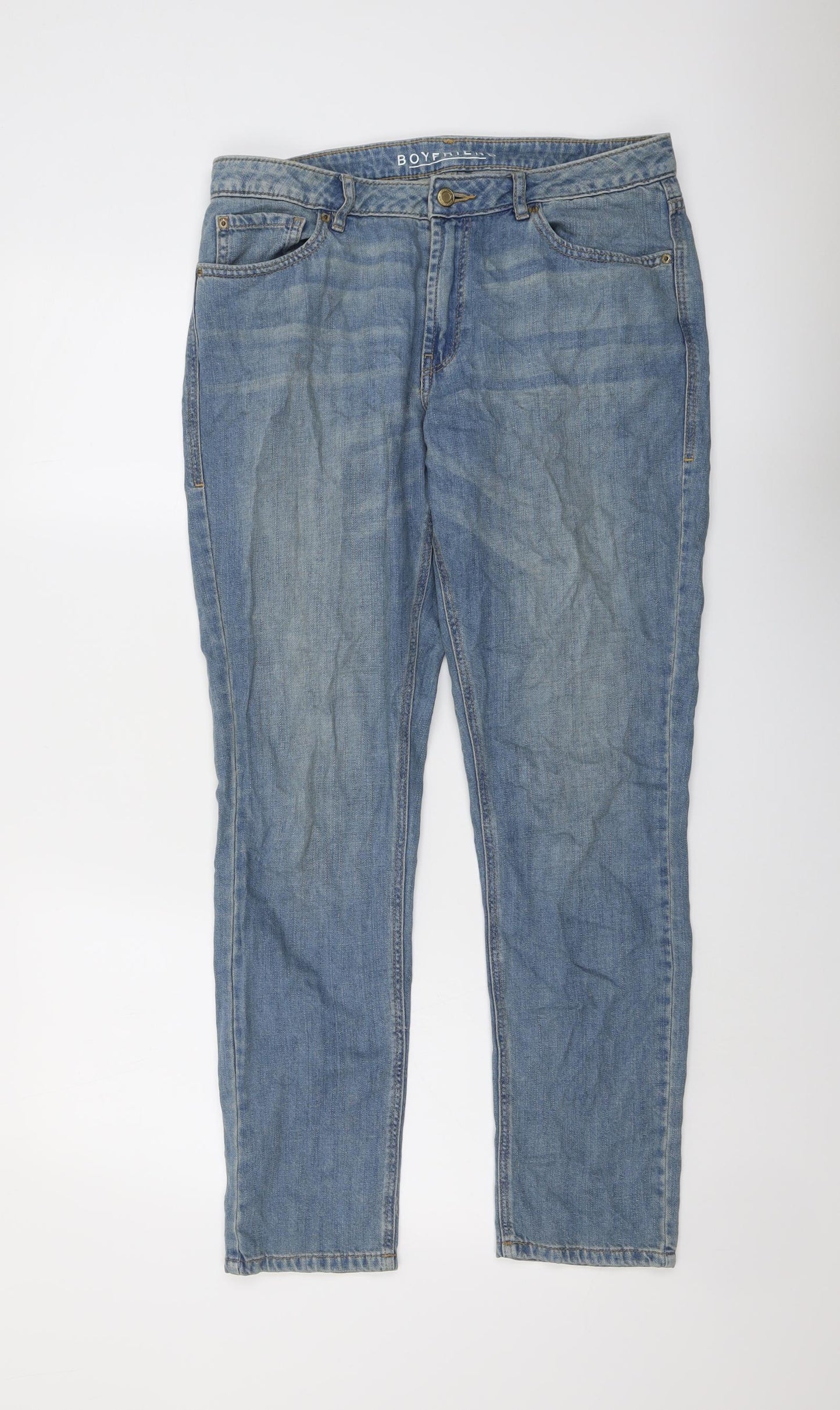 Marks and Spencer Womens Blue Cotton Boyfriend Jeans Size 10 L29 in Regular Button