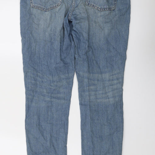 Marks and Spencer Womens Blue Cotton Boyfriend Jeans Size 10 L29 in Regular Button