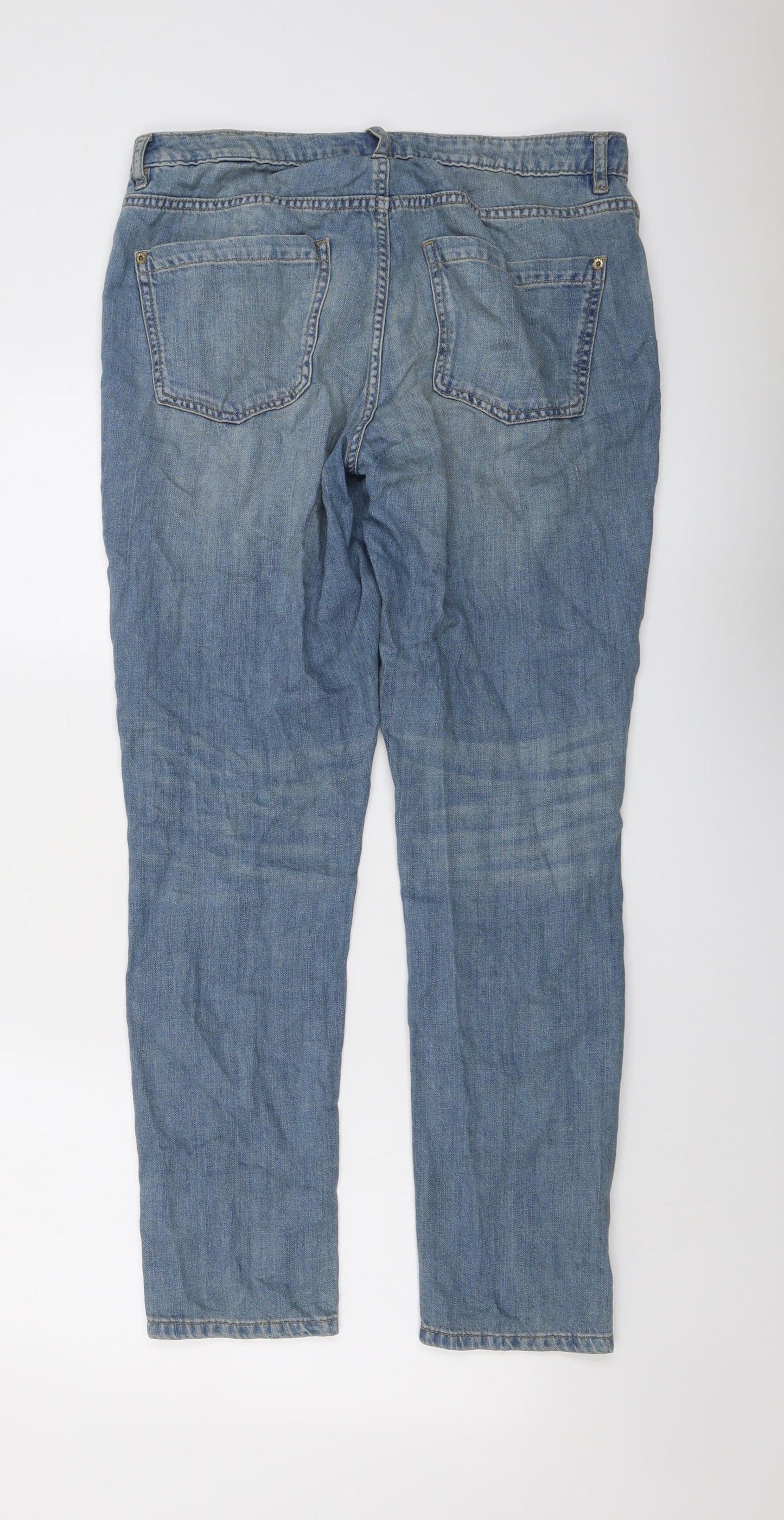 Marks and Spencer Womens Blue Cotton Boyfriend Jeans Size 10 L29 in Regular Button