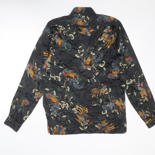 Zara Mens Multicoloured Geometric Polyester Button-Up Size L Collared Button