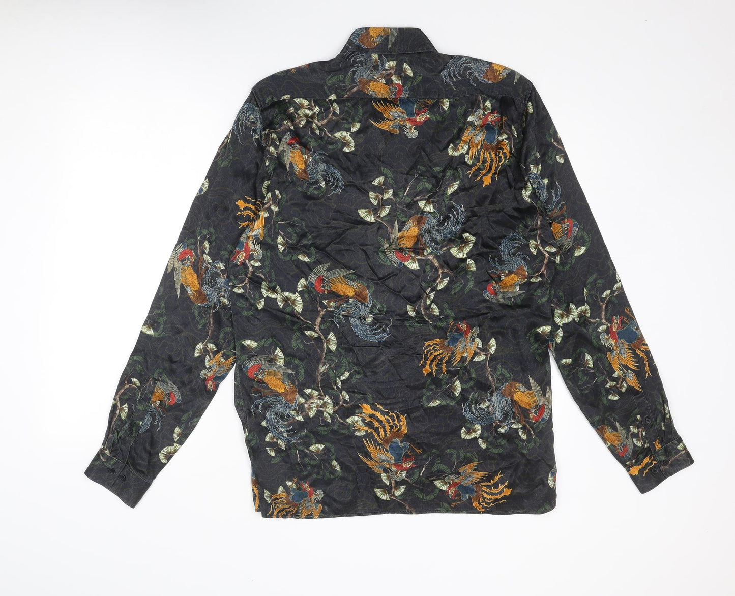 Zara Mens Multicoloured Geometric Polyester Button-Up Size L Collared Button