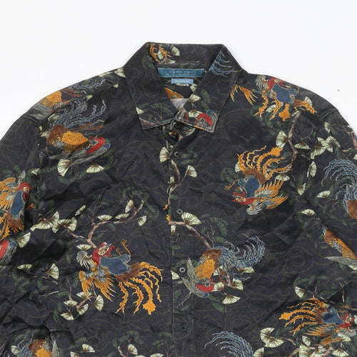 Zara Mens Multicoloured Geometric Polyester Button-Up Size L Collared Button