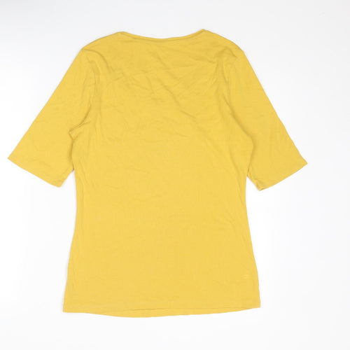 Marks and Spencer Womens Yellow Cotton Basic T-Shirt Size 16 Scoop Neck