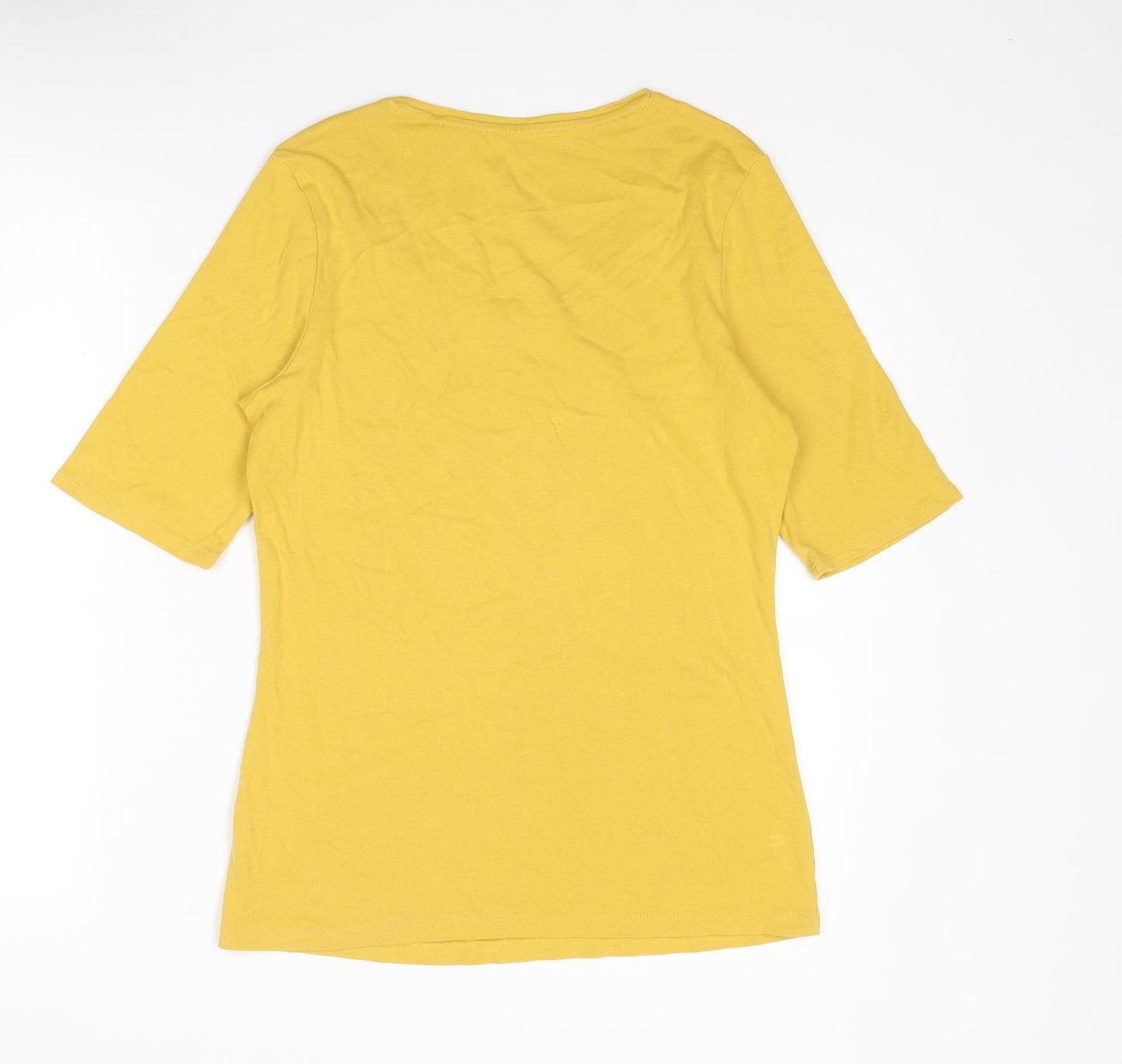 Marks and Spencer Womens Yellow Cotton Basic T-Shirt Size 16 Scoop Neck