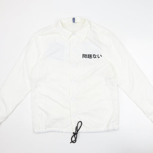 Divided by H&M Mens White Jacket Size S Snap - Japanese Print
