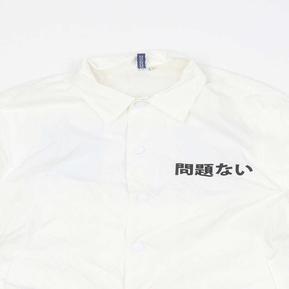 Divided by H&M Mens White Jacket Size S Snap - Japanese Print