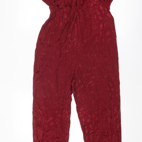 New Look Womens Red Animal Print Polyester Jumpsuit One-Piece Size 6 Button - Leopard Print