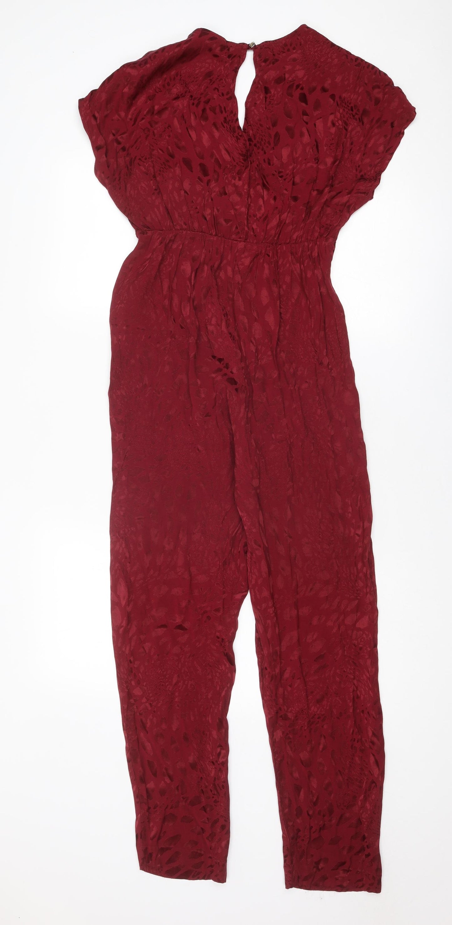 New Look Womens Red Animal Print Polyester Jumpsuit One-Piece Size 6 Button - Leopard Print