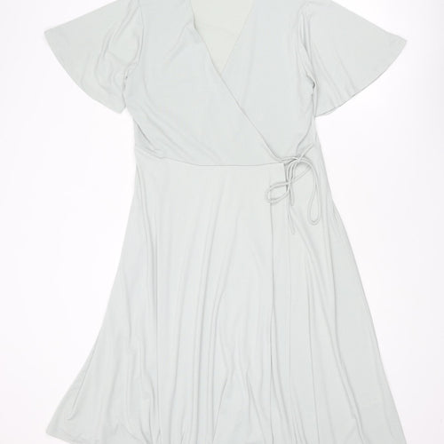 H&M Womens Blue Polyester Trapeze & Swing Size L V-Neck Tie
