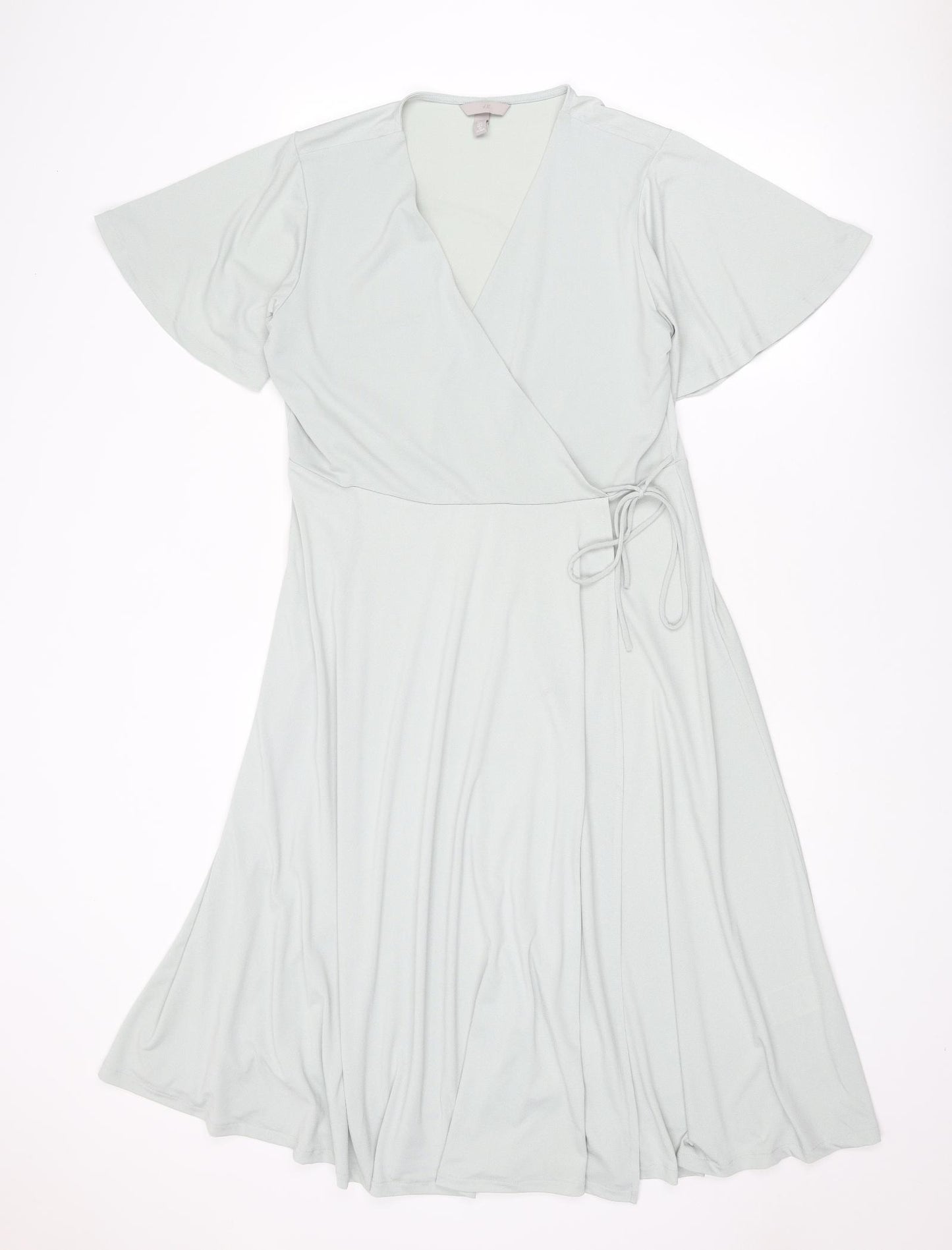 H&M Womens Blue Polyester Trapeze & Swing Size L V-Neck Tie