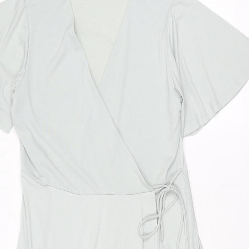H&M Womens Blue Polyester Trapeze & Swing Size L V-Neck Tie