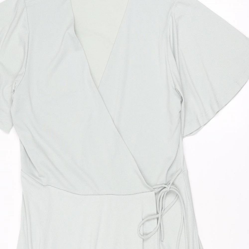 H&M Womens Blue Polyester Trapeze & Swing Size L V-Neck Tie