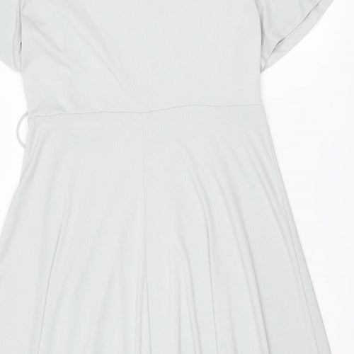 H&M Womens Blue Polyester Trapeze & Swing Size L V-Neck Tie