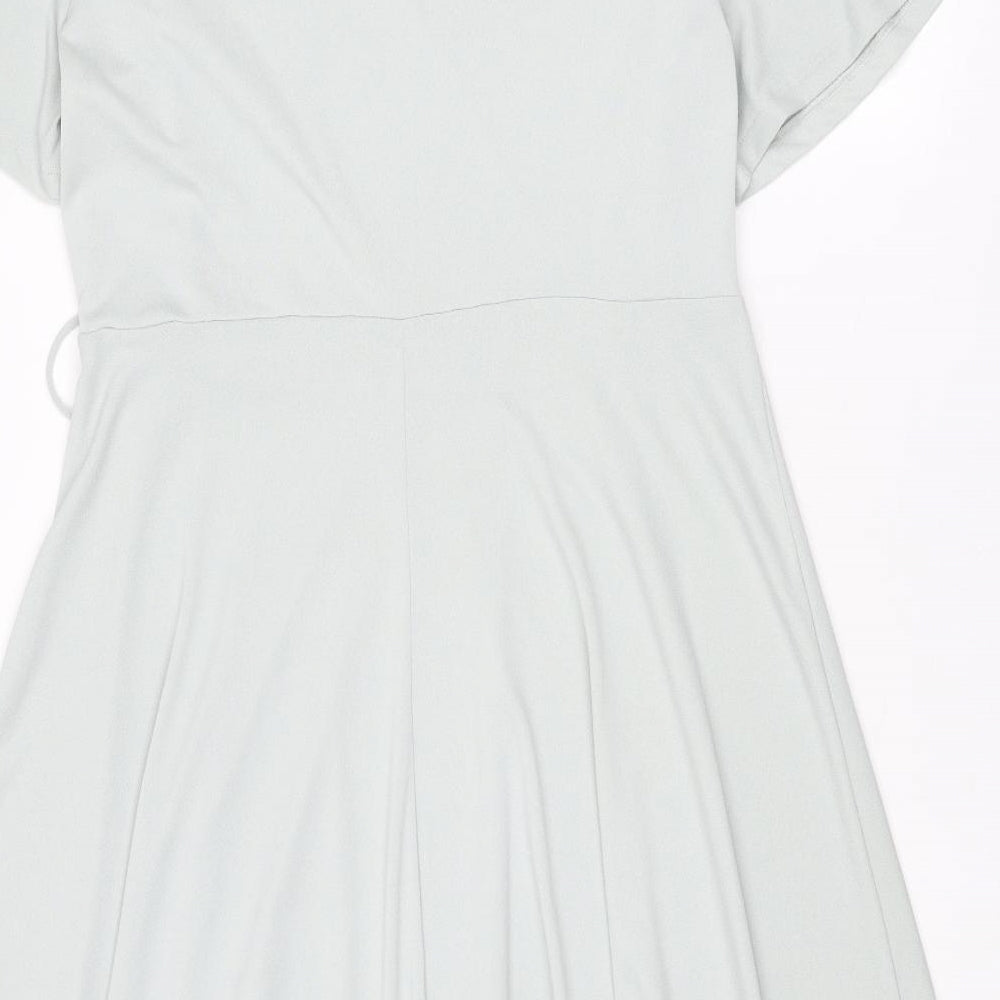 H&M Womens Blue Polyester Trapeze & Swing Size L V-Neck Tie