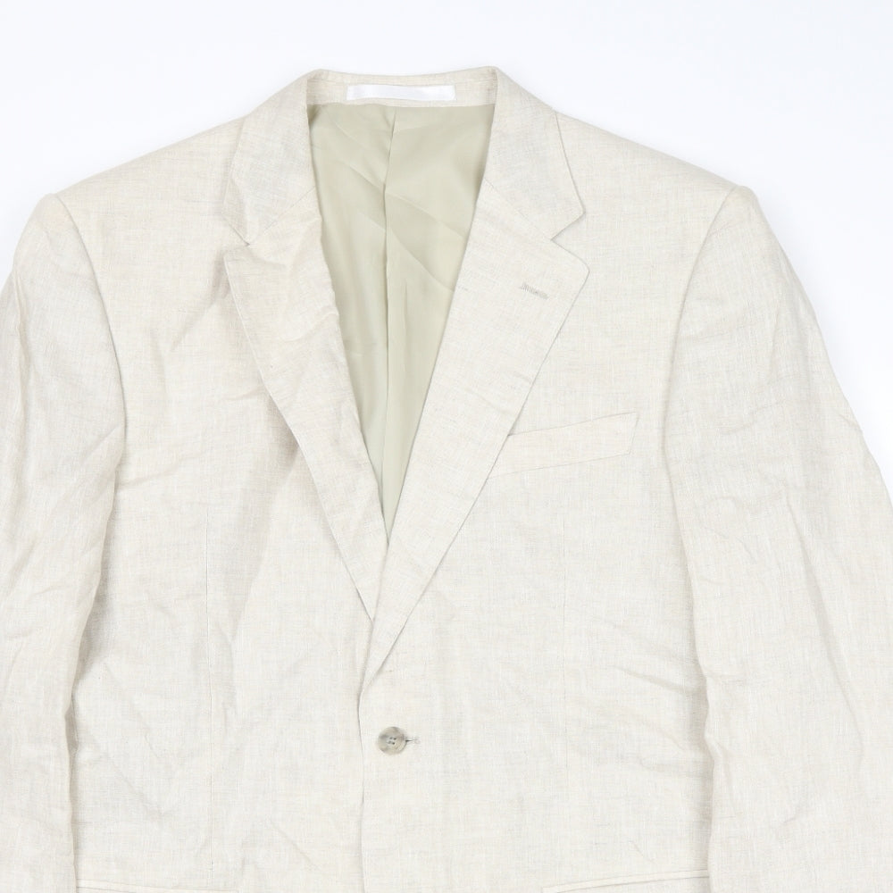 Marks and Spencer Mens Beige Linen Jacket Suit Jacket Size 42 Regular