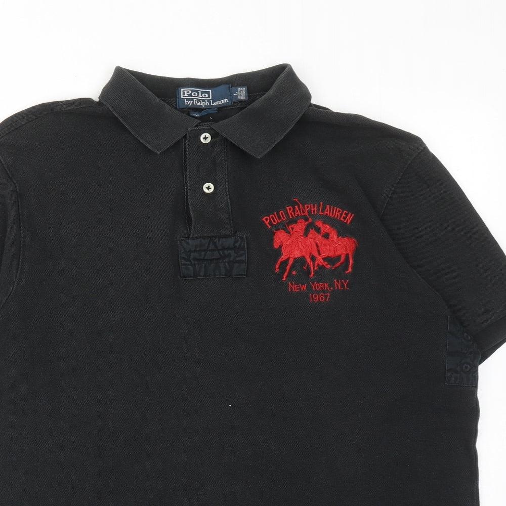 Polo Ralph Lauren Mens Black Cotton Polo Size L Collared Button