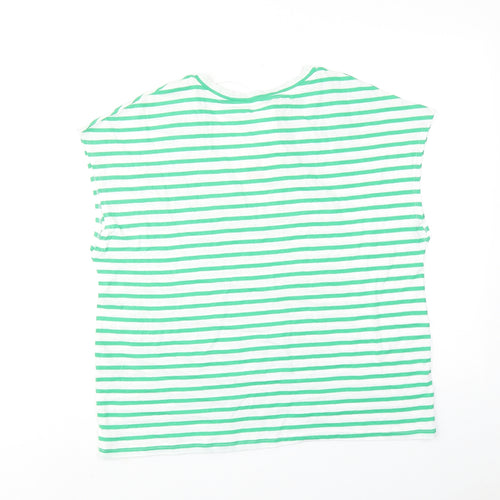 Zara Womens Green Striped Cotton Basic Blouse Size M V-Neck