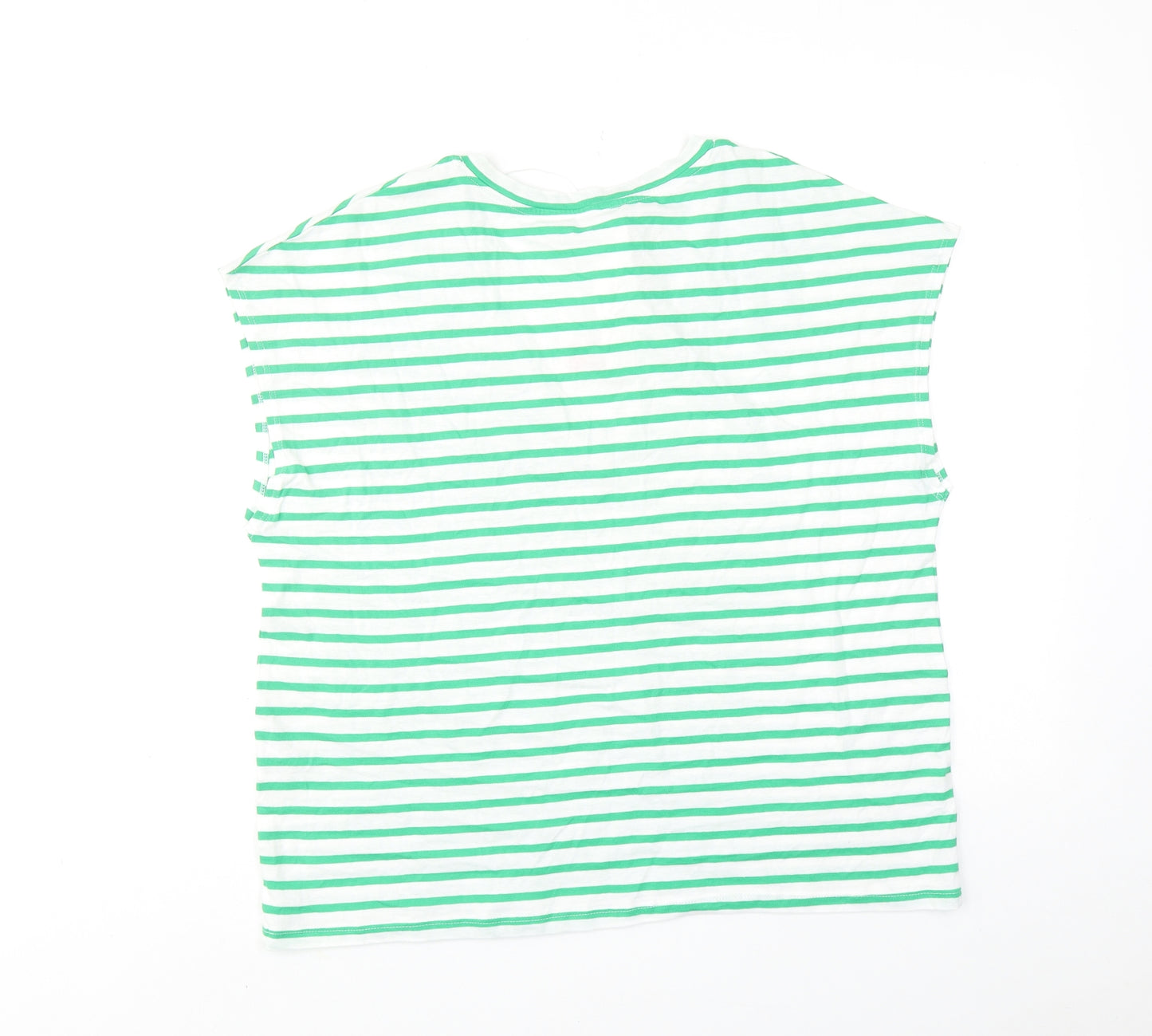 Zara Womens Green Striped Cotton Basic Blouse Size M V-Neck