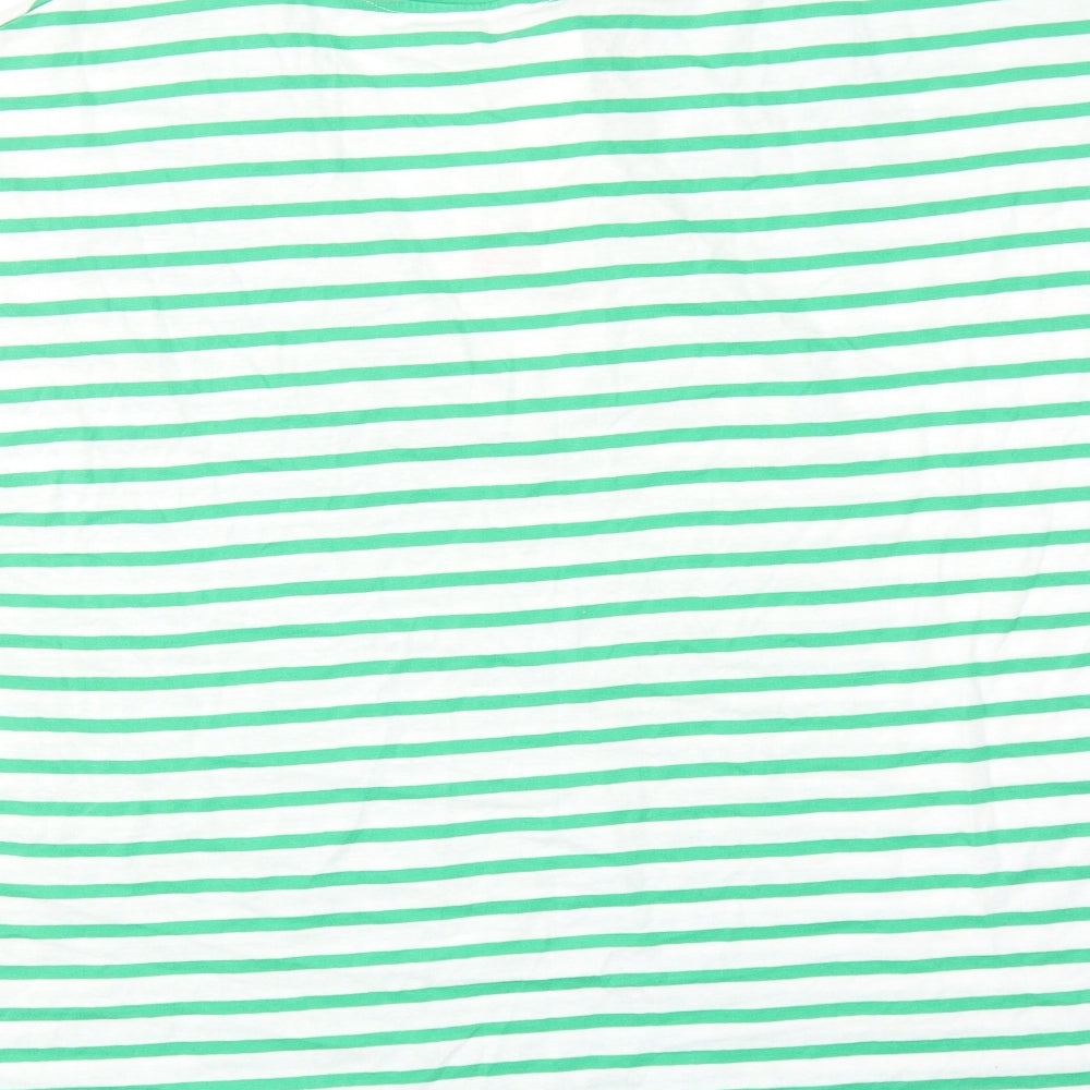 Zara Womens Green Striped Cotton Basic Blouse Size M V-Neck