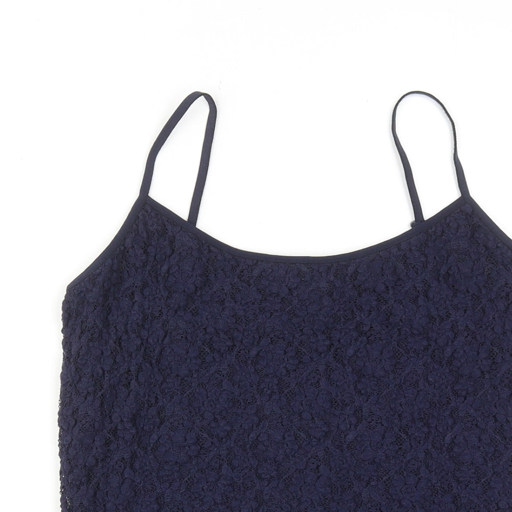 Per Una Womens Blue Geometric Polyester Basic Tank Size 14 Round Neck