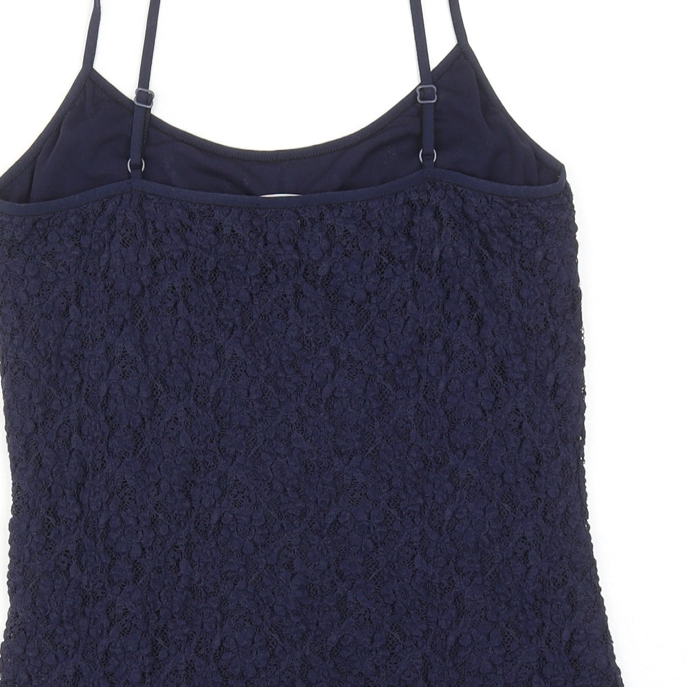 Per Una Womens Blue Geometric Polyester Basic Tank Size 14 Round Neck