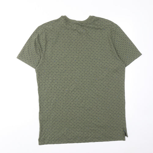 White Stuff Mens Green Geometric Cotton T-Shirt Size M Round Neck