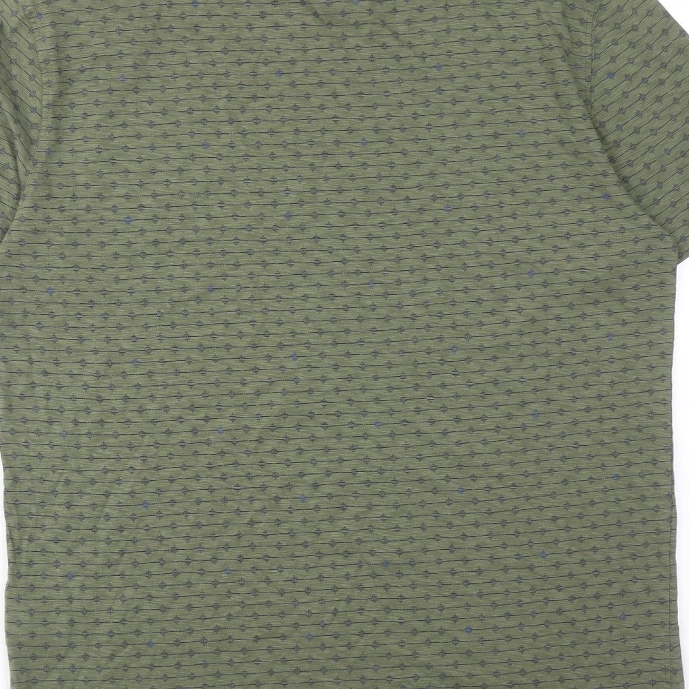 White Stuff Mens Green Geometric Cotton T-Shirt Size M Round Neck