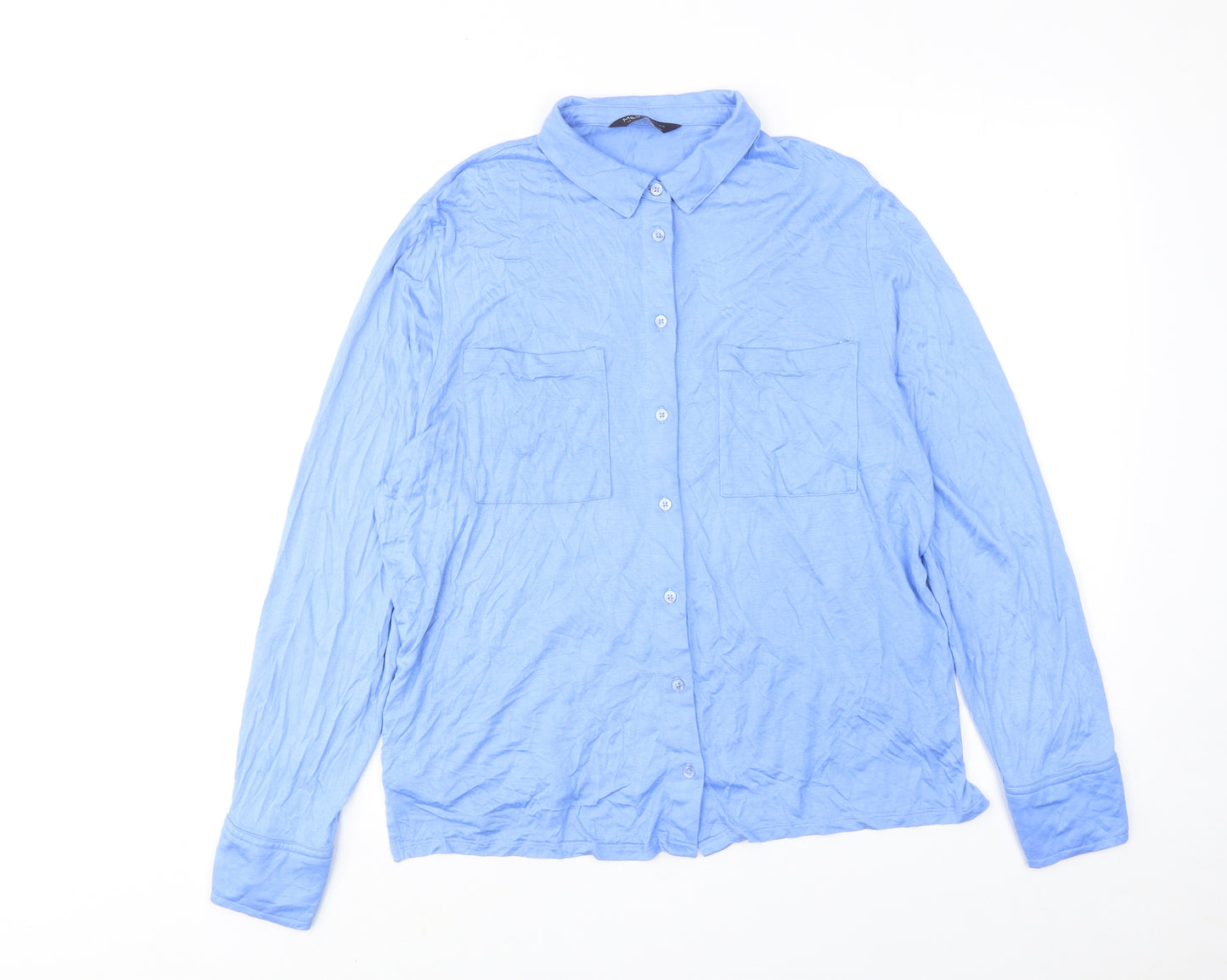 Marks and Spencer Womens Blue Viscose Basic Button-Up Size 14 Collared