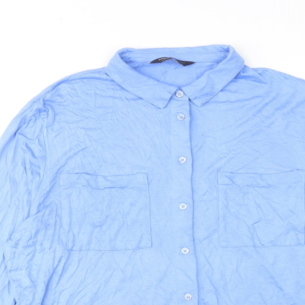 Marks and Spencer Womens Blue Viscose Basic Button-Up Size 14 Collared
