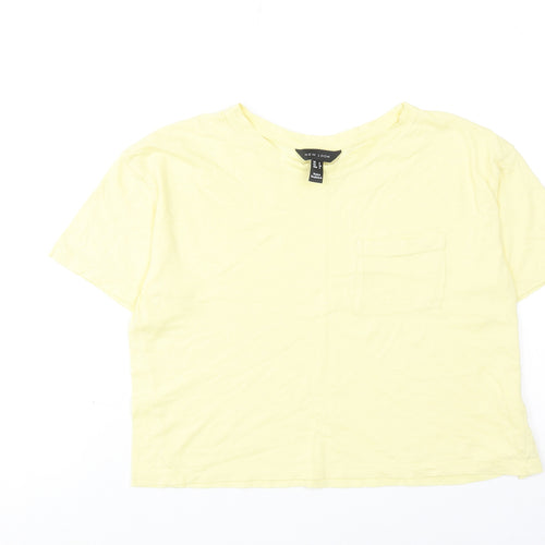 New Look Womens Yellow Cotton Basic T-Shirt Size 8 Boat Neck