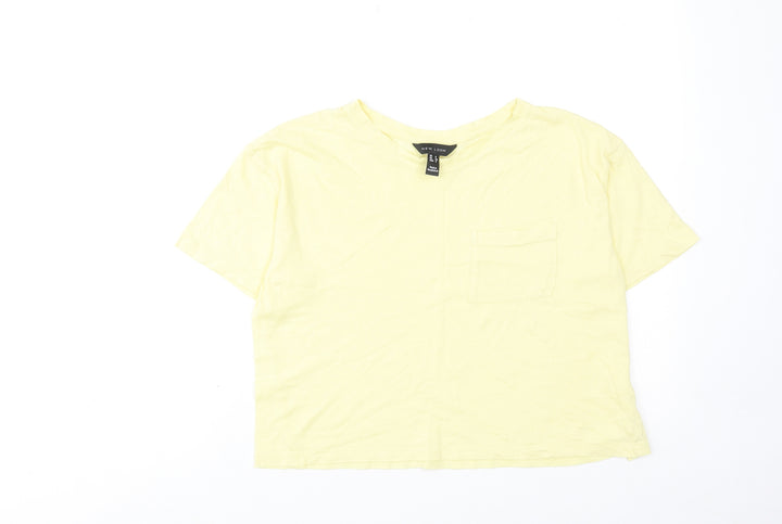 New Look Womens Yellow Cotton Basic T-Shirt Size 8 Boat Neck