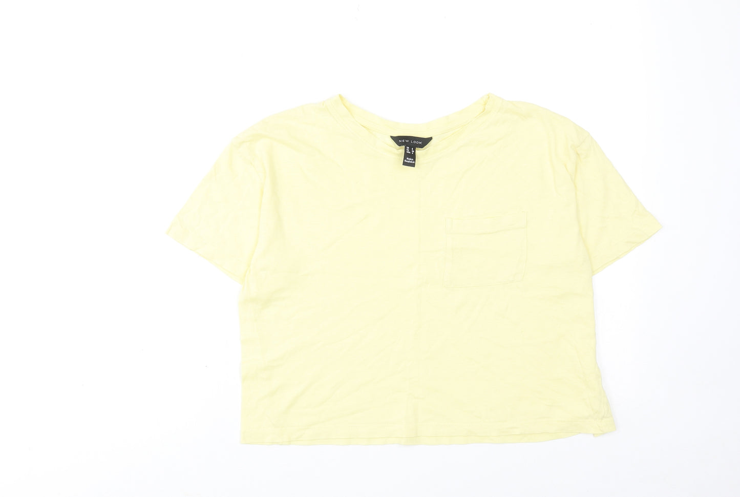 New Look Womens Yellow Cotton Basic T-Shirt Size 8 Boat Neck
