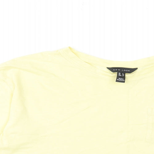 New Look Womens Yellow Cotton Basic T-Shirt Size 8 Boat Neck