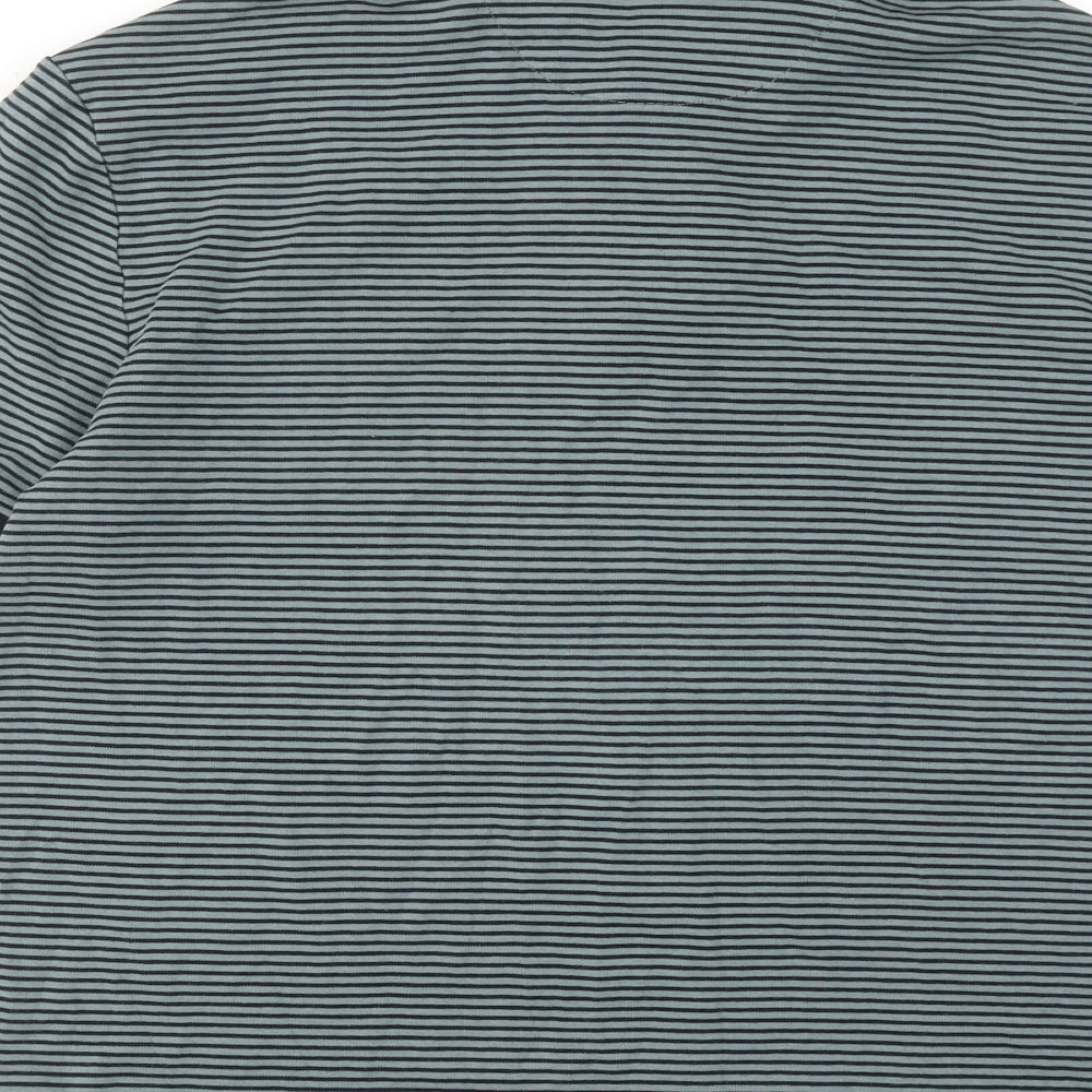 Marks and Spencer Mens Green Striped Cotton Polo Size M Collared Button