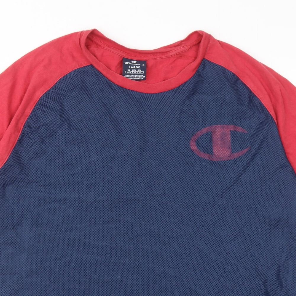 Champion Mens Red Colourblock Polyester T-Shirt Size L Round Neck