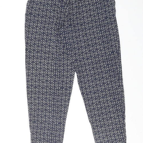 Marks and Spencer Womens Blue Geometric Viscose Trousers Size 8 Regular Zip