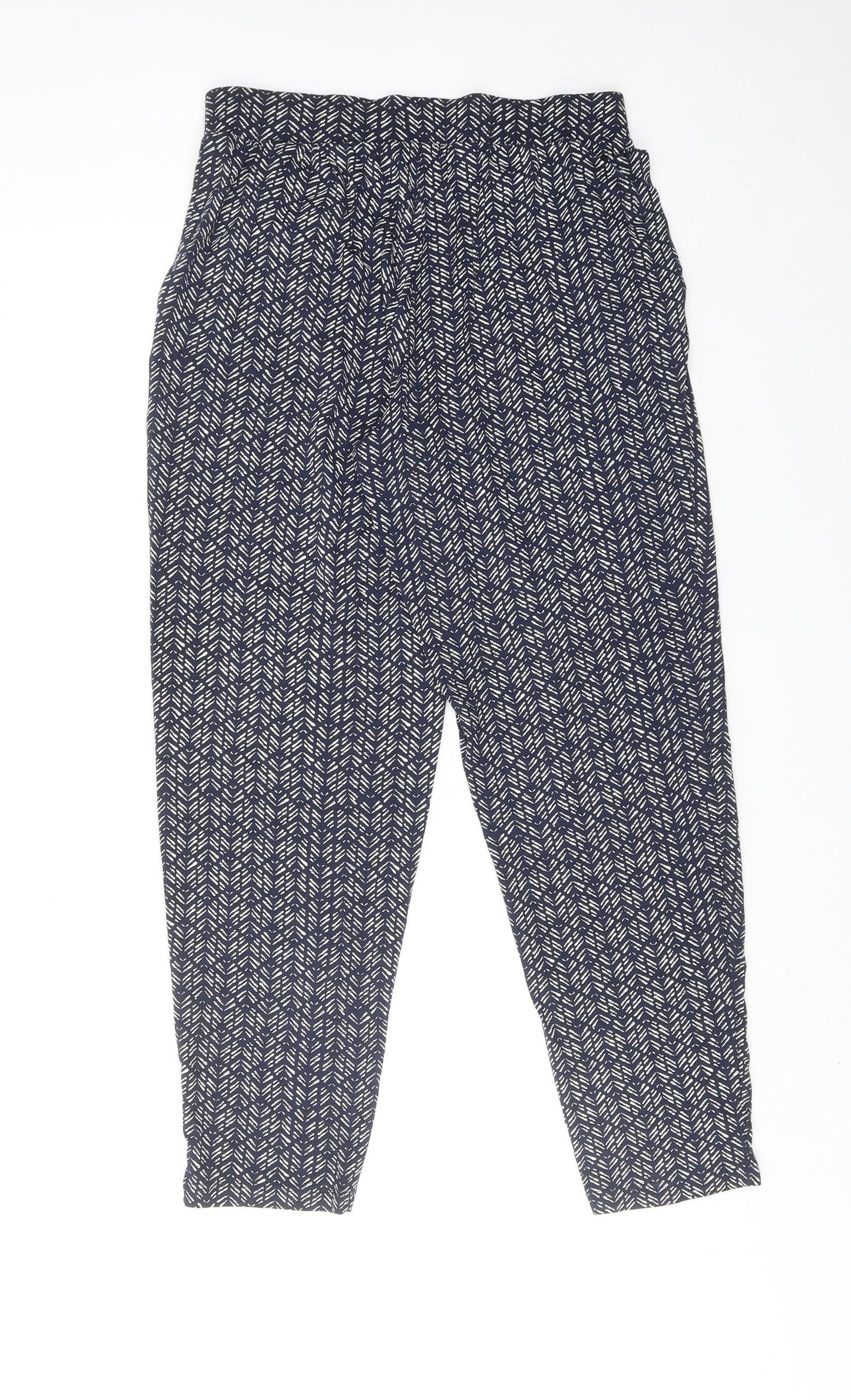 Marks and Spencer Womens Blue Geometric Viscose Trousers Size 8 Regular Zip