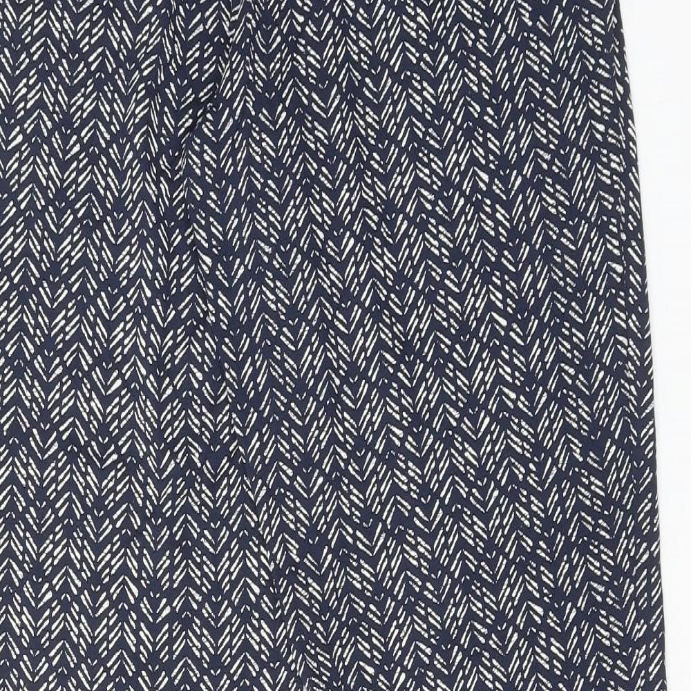 Marks and Spencer Womens Blue Geometric Viscose Trousers Size 8 Regular Zip