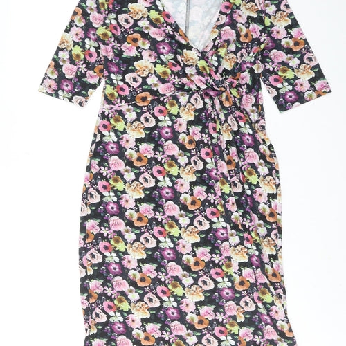 H&M Womens Multicoloured Floral Viscose A-Line Size S V-Neck Pullover