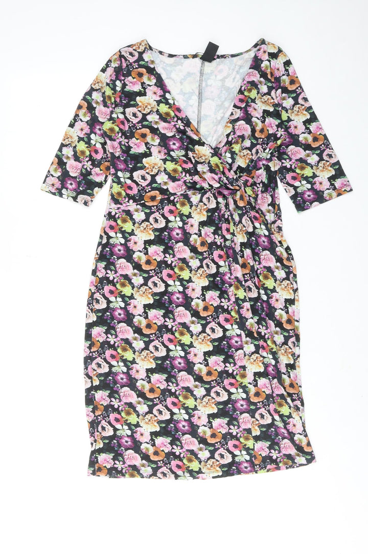 H&M Womens Multicoloured Floral Viscose A-Line Size S V-Neck Pullover