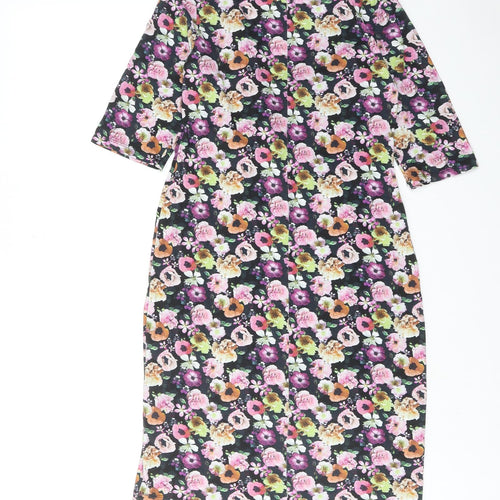 H&M Womens Multicoloured Floral Viscose A-Line Size S V-Neck Pullover