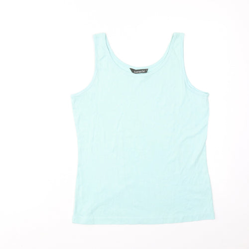 Bonmarché Womens Blue Cotton Basic Tank Size S Scoop Neck