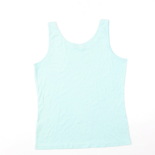 Bonmarché Womens Blue Cotton Basic Tank Size S Scoop Neck