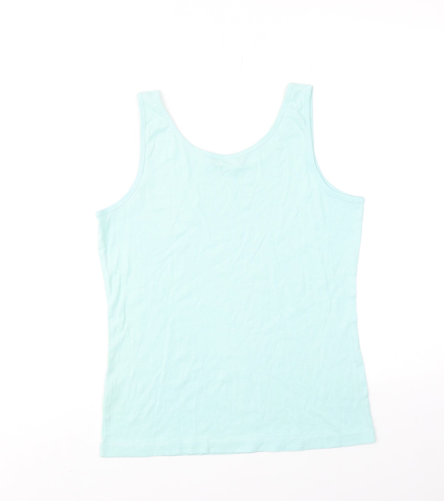 Bonmarché Womens Blue Cotton Basic Tank Size S Scoop Neck