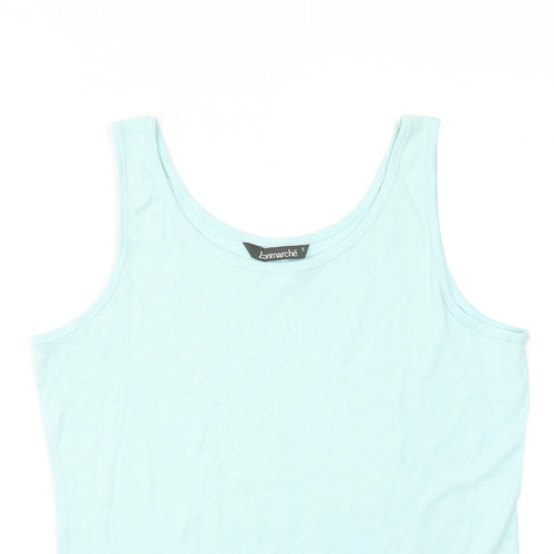 Bonmarché Womens Blue Cotton Basic Tank Size S Scoop Neck
