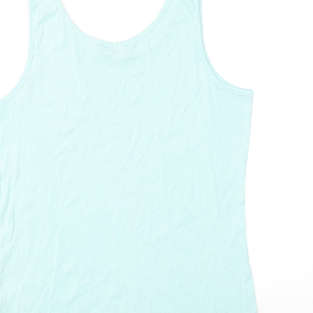 Bonmarché Womens Blue Cotton Basic Tank Size S Scoop Neck