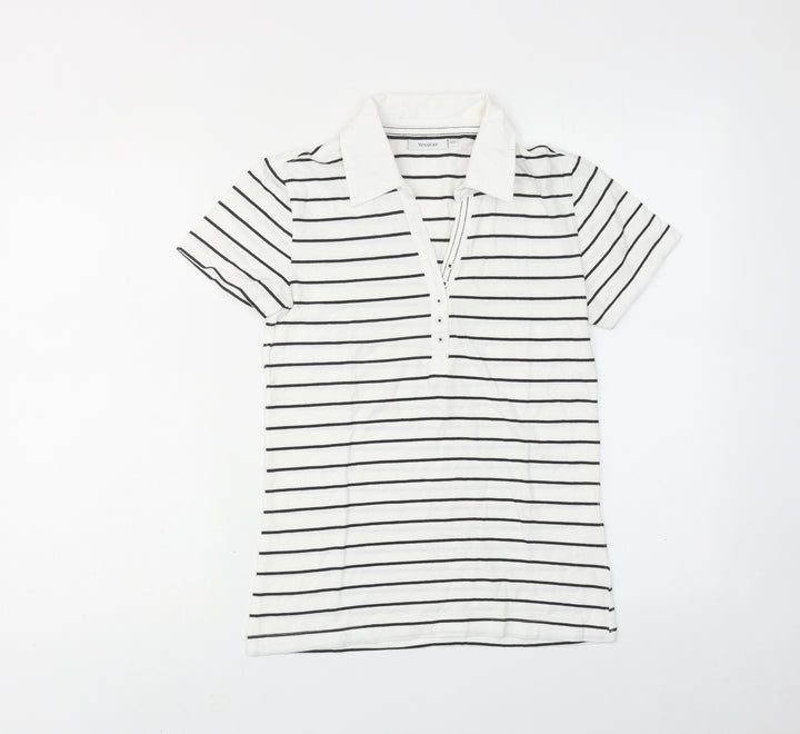 Yessica Womens White Striped Cotton Basic Polo Size XS Collared