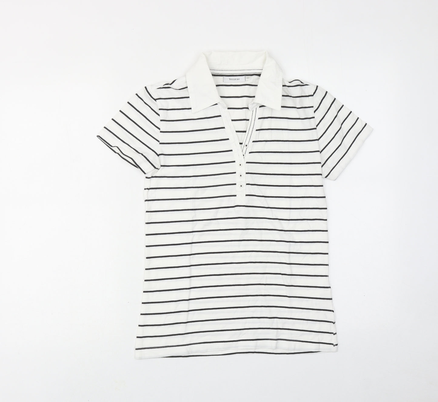 Yessica Womens White Striped Cotton Basic Polo Size XS Collared