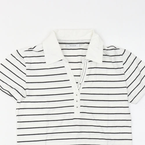 Yessica Womens White Striped Cotton Basic Polo Size XS Collared